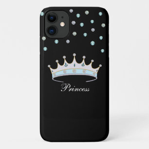 Prinsessenkroon en edelstenen confetti op zwart iPhone 11 hoesje