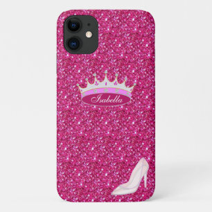 Prinsessenkroon & kristallen schoen op roze glitte iPhone 11 hoesje