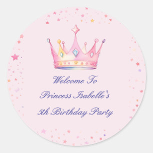 Prinsessenkroon Pastel Roze Verjaardag Meisje Ronde Sticker