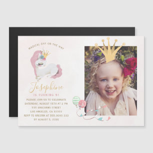 Prinsessenkroon roze goud meisje foto verjaardagsf magnetische uitnodiging