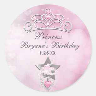 Prinsessenstaf & Kroon Zilver Roze Feeststickers Ronde Sticker