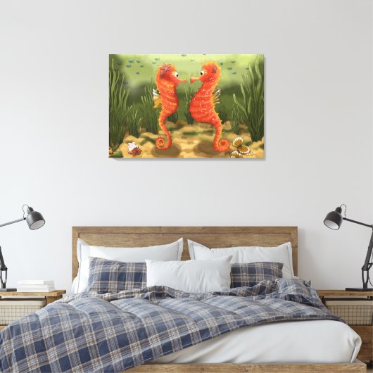Print on canvas enchanted ocean world seahorses (Insitu (Slaapkamer))