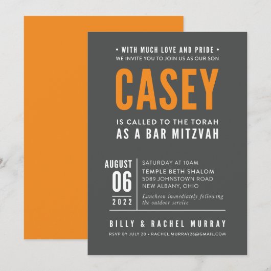 PRINT ORDER voor Rachel - Casey's Bar Mitzvah Kaart (Voorkant / Achterkant)