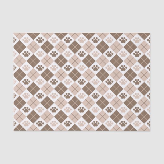Print Patroon van Brown en Tan Argyle Paw Tissuepapier (Voorkant)