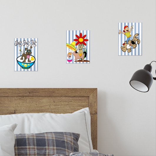 Print Set Blue & White Stripe Dog (Chambre à coucher)