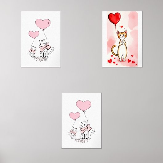 Print Set  Cat Red & Pink Hearts (Recto)