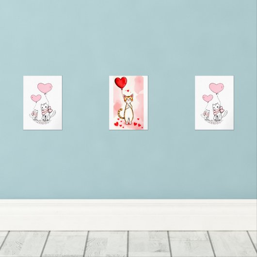 Print Set  Cat Red & Pink Hearts (Parquet)