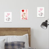 Print Set  Cat Red & Pink Hearts (Chambre à coucher)