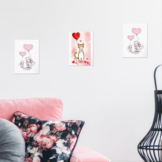 Print Set Cat Red & Pink Hearts (Salon)