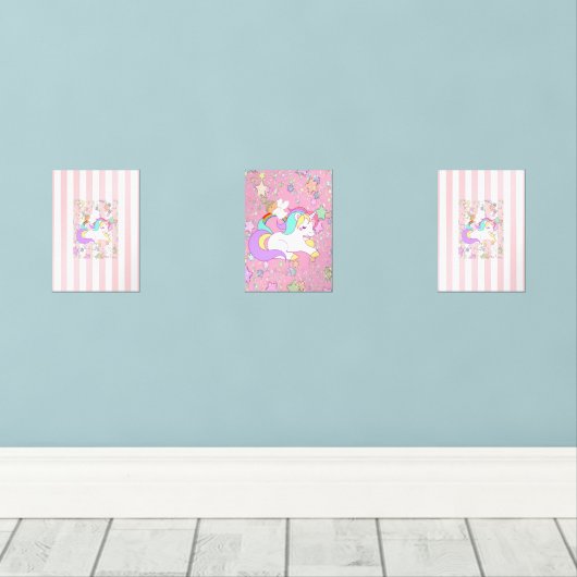 Print Set  Pink & White Stripe Unicorn  (Parquet)
