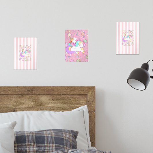 Print Set  Pink & White Stripe Unicorn  (Chambre à coucher)