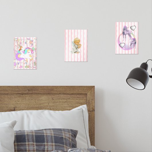Print Set  Pink & White Stripe Unicorn Angel (Chambre à coucher)