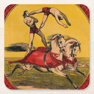  print van barebackrijders die stunts uitvoeren vierkante kartonnen onderzetter