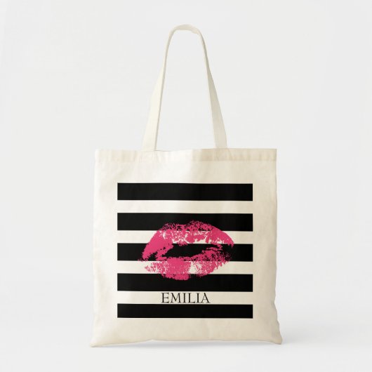 Print van rode lippen en strepen tote bag (Voorkant)
