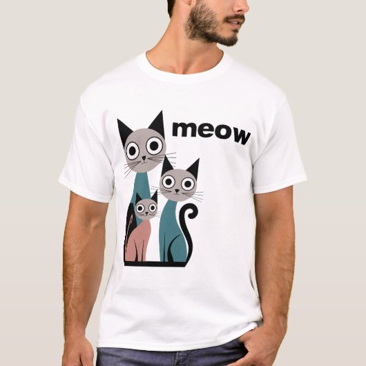 Print with cats, meow t-shirt (Voorkant)