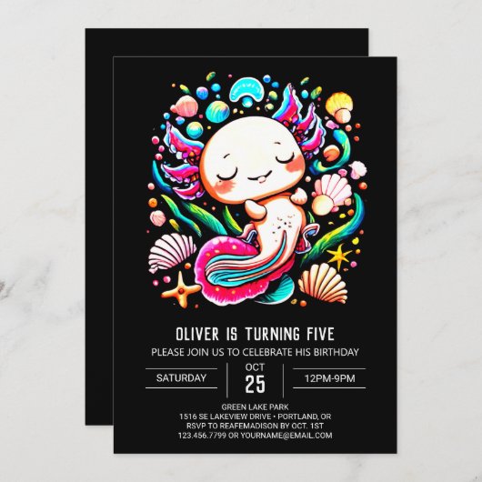 Printable Axolotl Kleurrijke Verjaardag Kaart (Voorkant / Achterkant)