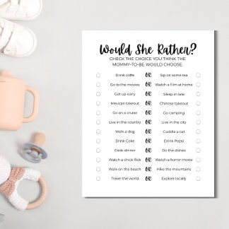Printable Baby Shower Game: Would She Rather?  Briefhoofd