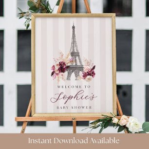 Printable Bonjour Bébé Baby shower Welkomstbord Poster