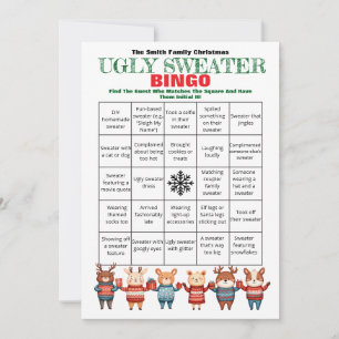 Printable Christmas Bingo-Ugly Sweater Party Game Kaart