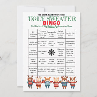 Printable Christmas Bingo-Ugly Sweater Party Game Kaart
