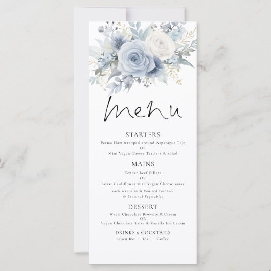 Printable Dusty Blue FloralsWedding Thank You Menu (Devant)