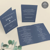 Printable Dusty Navy Church Gevouwen Huwelijksprog Kaart