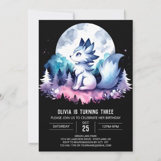 Printable Enchanted Wolf Verjaardag Kaart (Voorkant)