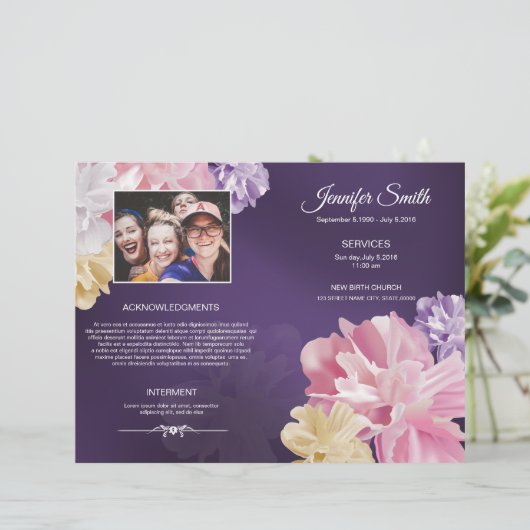 Printable Floral Funeral Program Sjabloon (Staand voorkant)