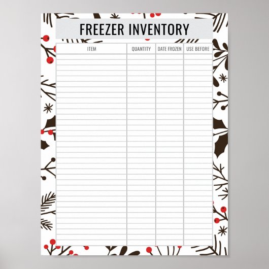 Printable Freezer Inventory 8.5x11 Paper Poster (Voorkant)