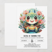 Printable Fun Turtle Meisje Verjaardag Kaart (Voorkant / Achterkant)