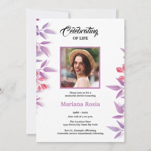 Printable Funeral Announcement Kaart (Voorkant)