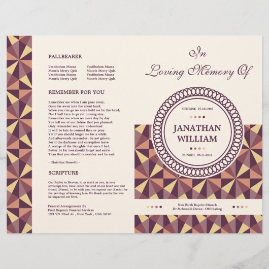 Printable Funeral Brochure Sjabloon (Voorkant)