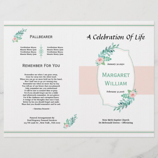 Printable Funeral Brochure Sjabloon (Voorkant)