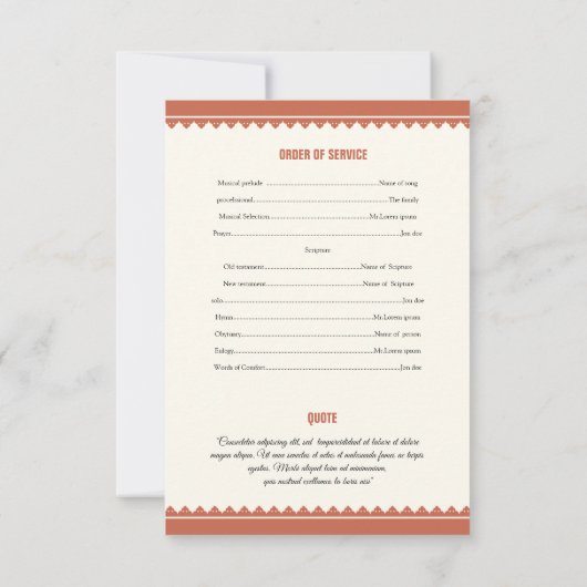 Printable Funeral Program Sjabloon Kaart (Achterkant)