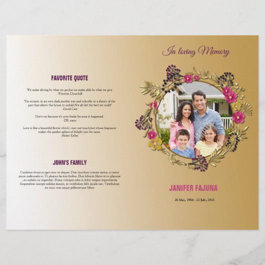 Printable Funeral Program Template Flyer (Voorkant)