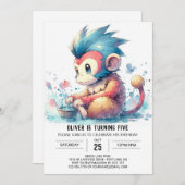 Printable Monkey Birthday Kaart (Voorkant / Achterkant)