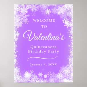 Printable Quinceanera Sneeuwvlok Paarse Welkom Poster