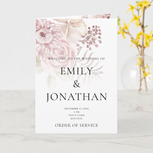 Printable Simple Church Folded Wedding Programme (Fleur jaune)