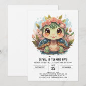 Printable Turtle Meisje Verjaardag Kaart (Voorkant / Achterkant)