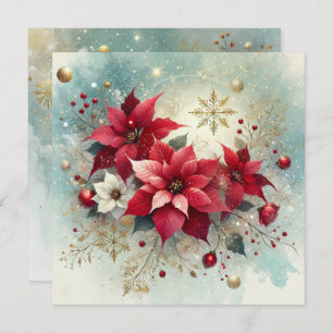 Printable Whimsical Snowy Poinsettia Kerstmis Kaart