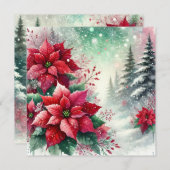 Printable Whimsical Winter Wonderland Poinsettia Kaart (Voorkant / Achterkant)