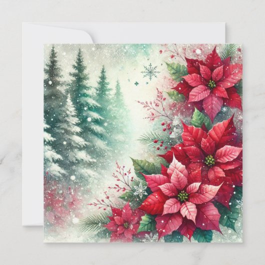 Printable Whimsical Winter Wonderland Poinsettia Kaart (Achterkant)