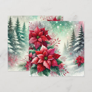 Printable Whimsical Winter Wonderland Poinsettia Kaart