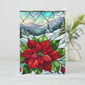 Printbaar Schilderachtig Winter Poinsettia Glas in Kaart (Staand voorkant)
