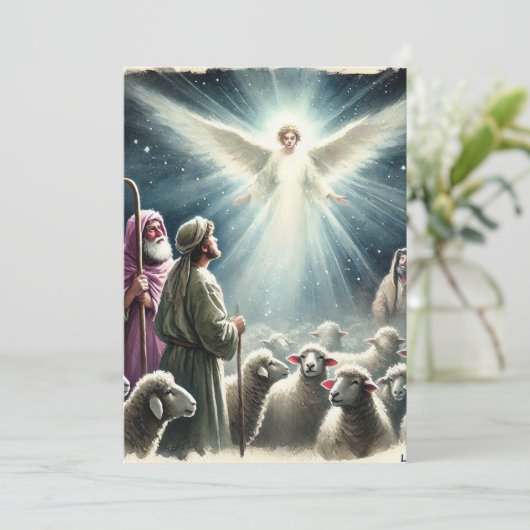 Printbare Angel & Shepherds Nativity Scrapbook Kaart (Staand voorkant)