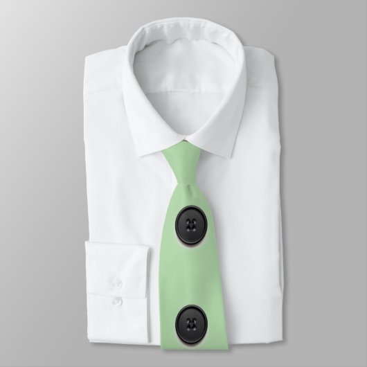 Printed black button design-pale green stropdas (Gebonden)