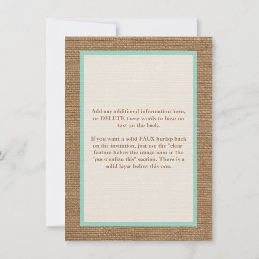 PRINTED BOW & CHARM Aqua Bevestiging Uitnodigen Kaart (Achterkant)