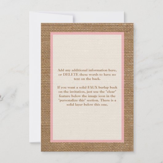 PRINTED BOW & CHARM roze bevestiging nodigt uit Kaart (Achterkant)