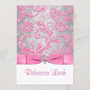 PRINTED Bow - Winter Wonderland Bat Mitzvah - Roze Kaart