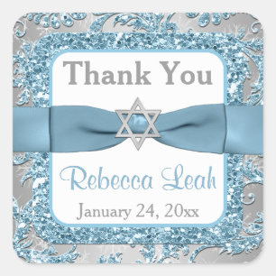 PRINTED Bow - Winter Wonderland Damask Bat Mitzvah Vierkante Sticker
